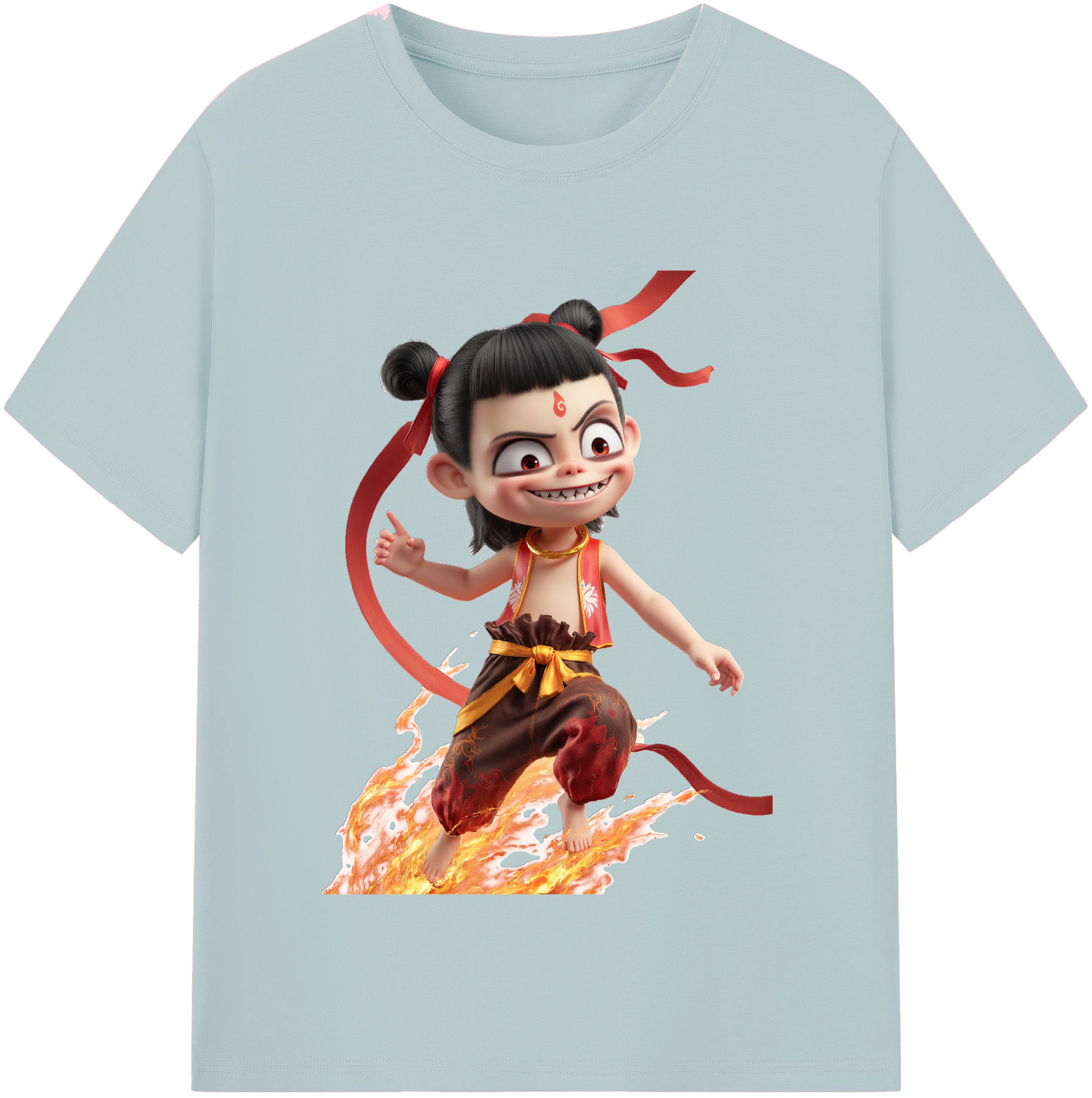 （画像用） Ne Zha 2 ナタ 魔童の大暴れ 綿100％半袖Tシャツ（フロントプリント）